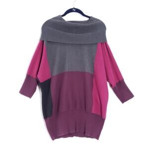 Vintage Fashion Bug Cowl Neck Tunic Sweater Womens 1X Purple Gray Color Block